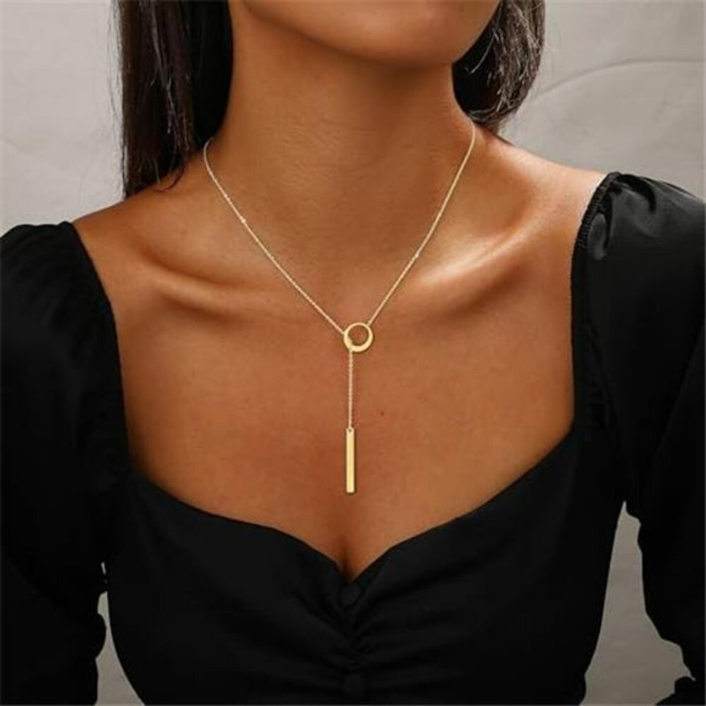 Long Gold Necklace for Women Trendy, Dainty Layered Lariat Necklace 14k Gold